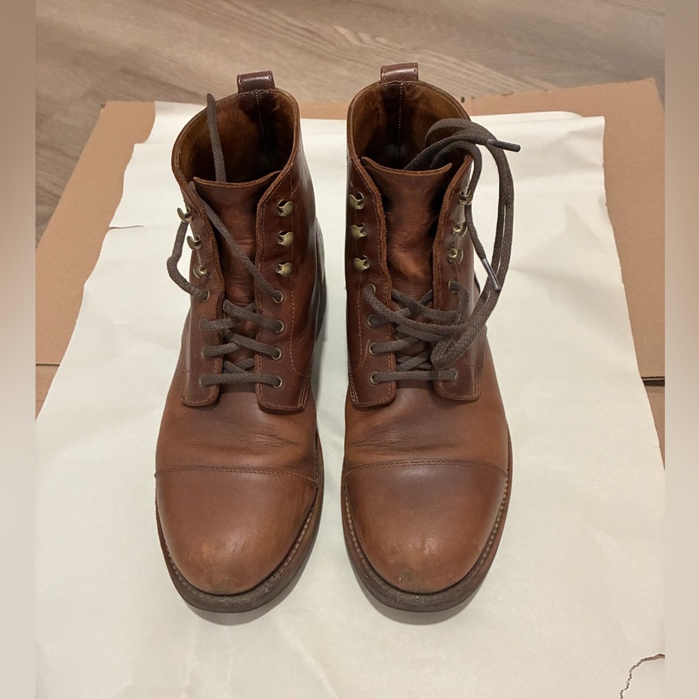 J.Crew Kenton Cap Toe Men's Brown Leather Lace-Up Ankle Boots, Size 9